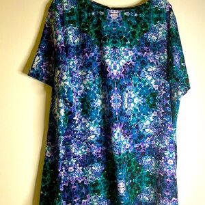 Liz Claiborne short sleeve size 3x floral peek back purple green blue tropical